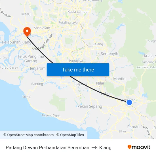 Padang Dewan Perbandaran Seremban to Klang map