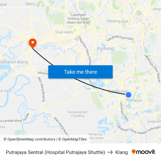 Putrajaya Sentral (Hospital Putrajaya Shuttle) to Klang map