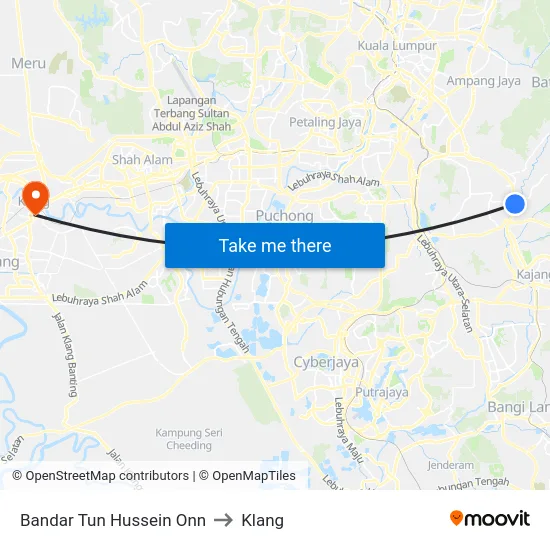 Bandar Tun Hussein Onn to Klang map