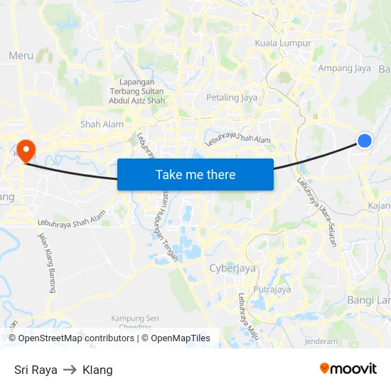 Sri Raya to Klang map