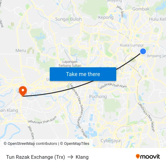 Tun Razak Exchange (Trx) to Klang map