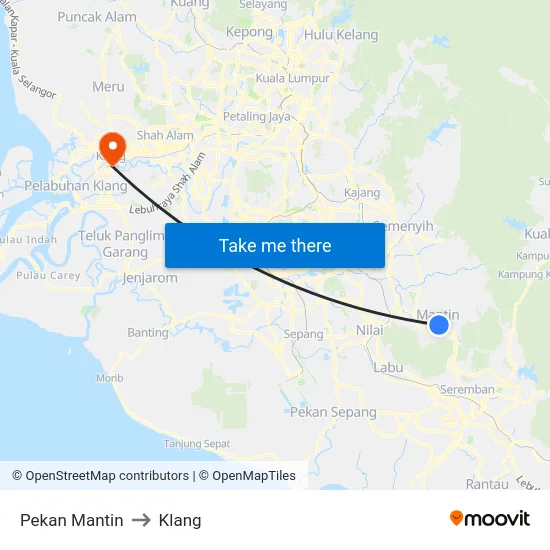 Pekan Mantin to Klang map