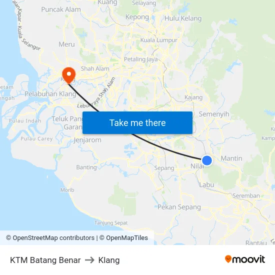 KTM Batang Benar to Klang map