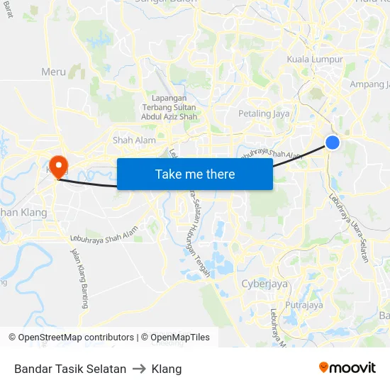 Bandar Tasik Selatan to Klang map
