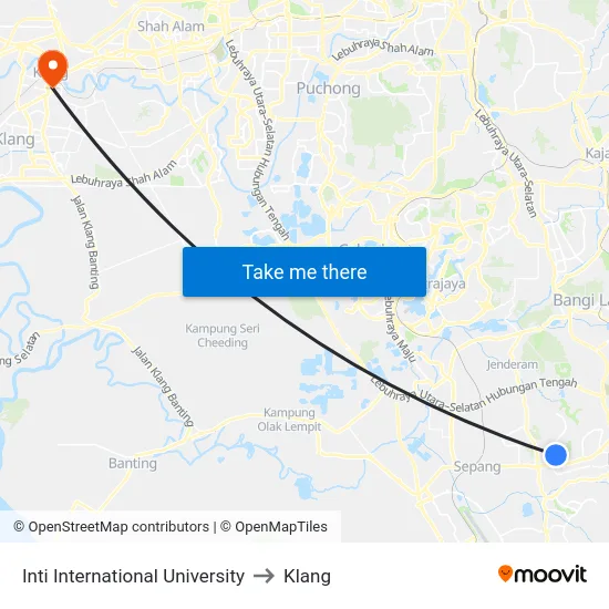 Inti International University to Klang map