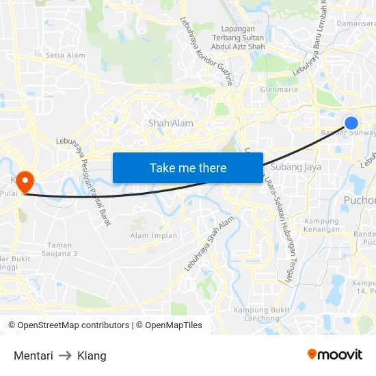 Mentari to Klang map