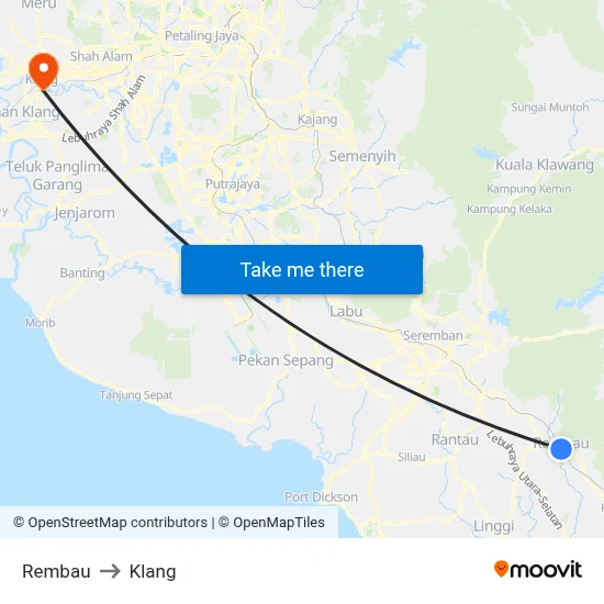 Rembau to Klang map