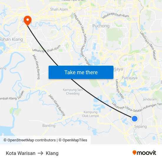 Kota Warisan to Klang map