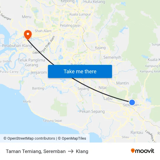 Taman Temiang, Seremban to Klang map