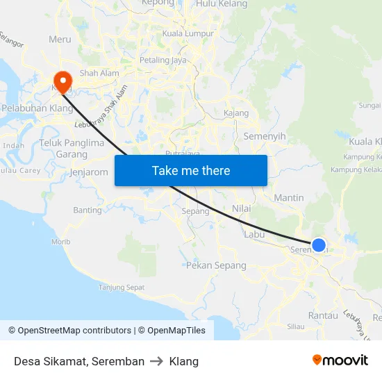 Desa Sikamat, Seremban to Klang map