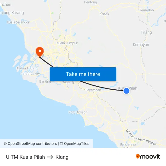 UITM Kuala Pilah to Klang map