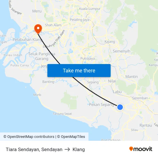 Tiara Sendayan, Sendayan to Klang map