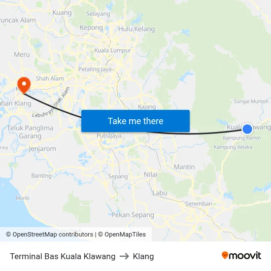 Terminal Bas Kuala Klawang to Klang map