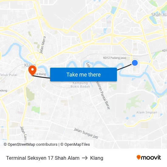 Terminal Seksyen 17 Shah Alam to Klang map