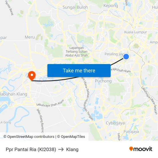 Ppr Pantai Ria (Kl2038) to Klang map