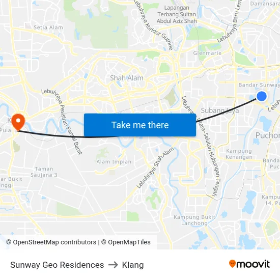 Sunway Geo Residences to Klang map