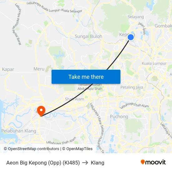 Aeon Big Kepong (Opp) (Kl485) to Klang map