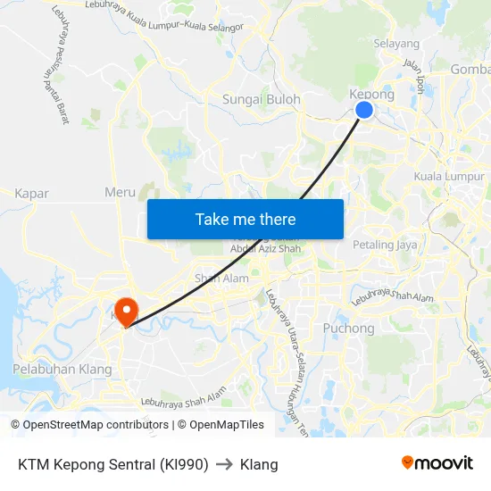 KTM Kepong Sentral (Kl990) to Klang map