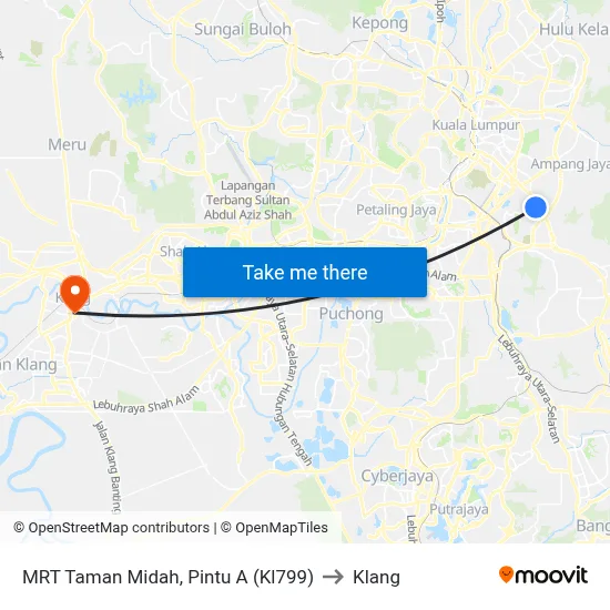 MRT Taman Midah, Pintu A (Kl799) to Klang map