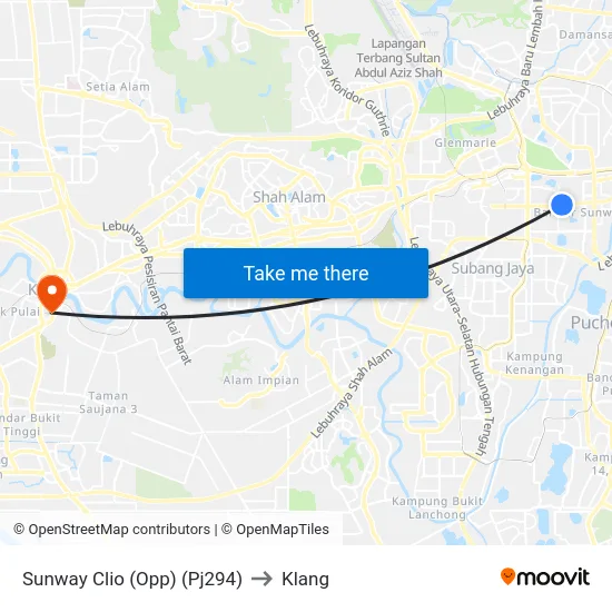Sunway Clio (Opp) (Pj294) to Klang map