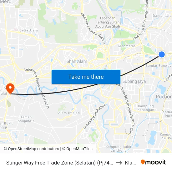 Sungei Way Free Trade Zone (Selatan) (Pj744) to Klang map