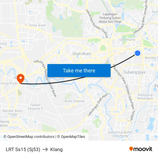 LRT Ss15 (Sj53) to Klang map