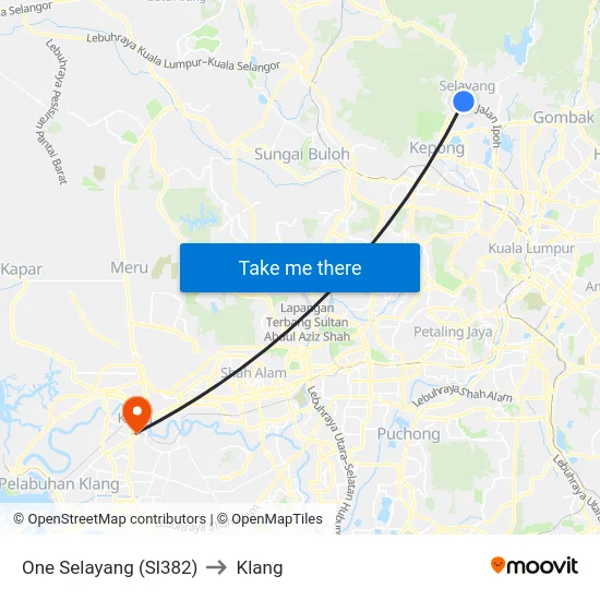 One Selayang (Sl382) to Klang map