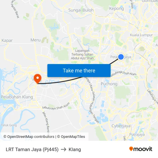 LRT Taman Jaya (Pj445) to Klang map