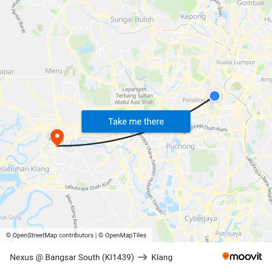 Nexus @ Bangsar South (Kl1439) to Klang map