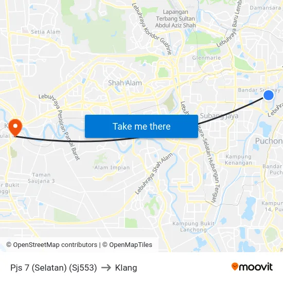 Pjs 7 (Selatan) (Sj553) to Klang map