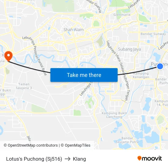 Lotus's Puchong (Sj516) to Klang map