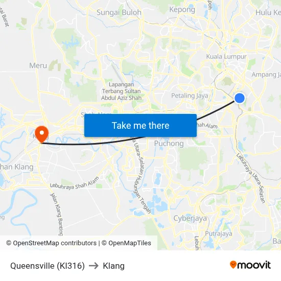Queensville (Kl316) to Klang map