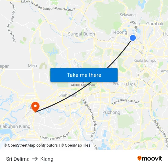 Sri Delima to Klang map