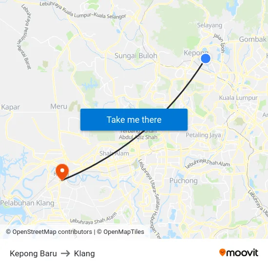 Kepong Baru to Klang map