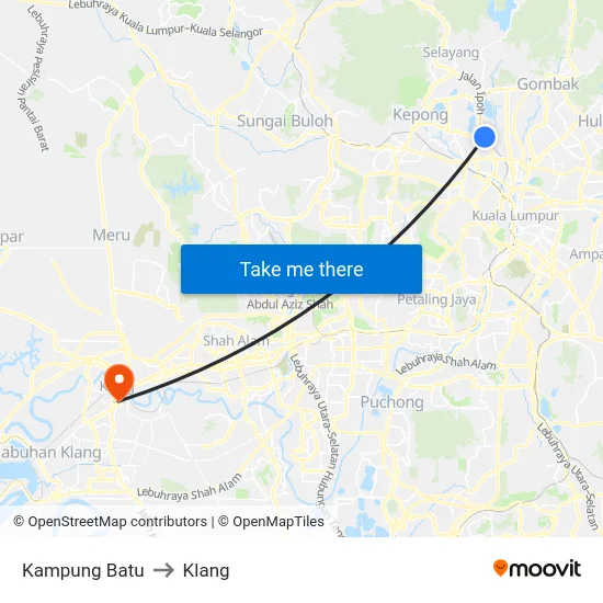 Kampung Batu to Klang map