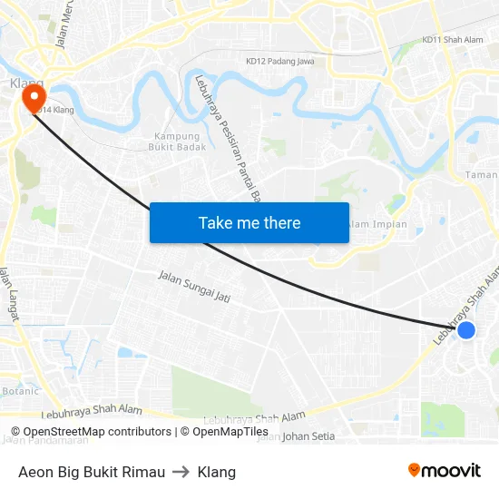 Aeon Big Bukit Rimau to Klang map