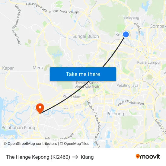 The Henge Kepong (Kl2460) to Klang map
