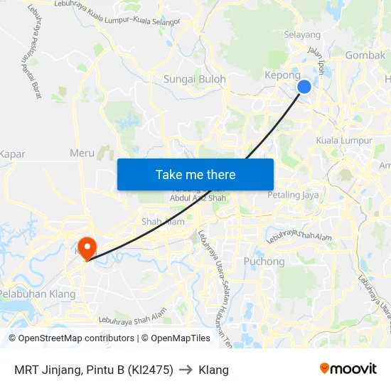 MRT Jinjang, Pintu B (Kl2475) to Klang map