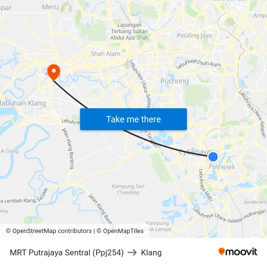 MRT Putrajaya Sentral (Ppj254) to Klang map