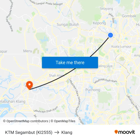 KTM Segambut (Kl2555) to Klang map