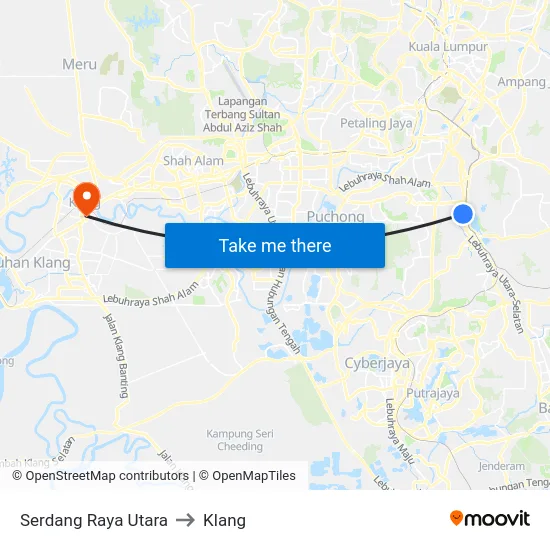 Serdang Raya Utara to Klang map
