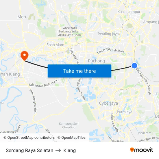 Serdang Raya Selatan to Klang map
