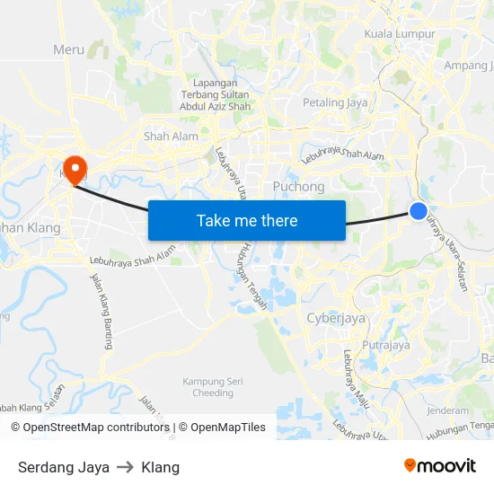 Serdang Jaya to Klang map