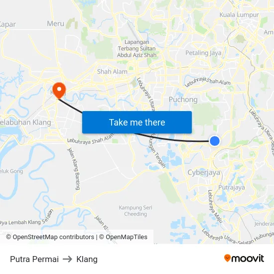 Putra Permai to Klang map
