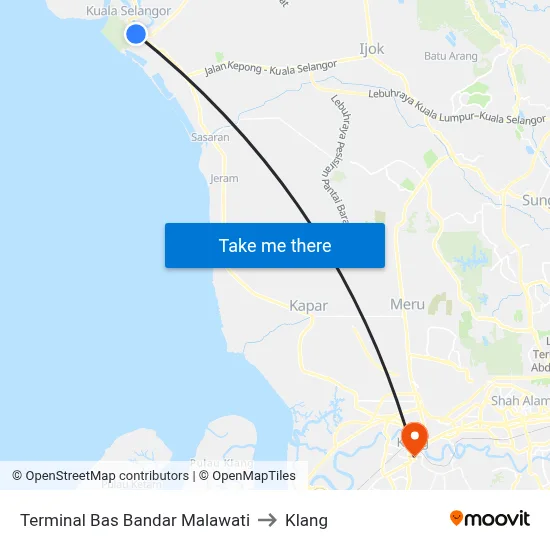 Terminal Bas Bandar Malawati to Klang map