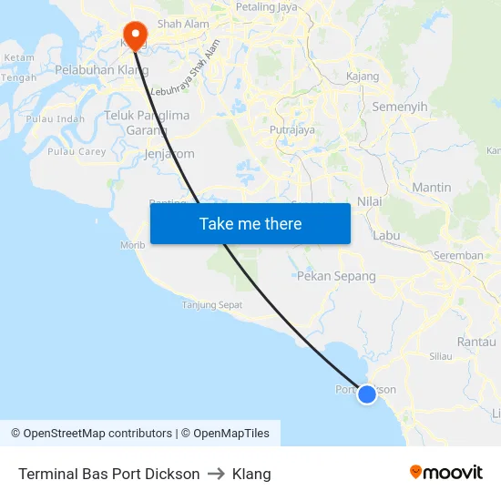 Terminal Bas Port Dickson to Klang map