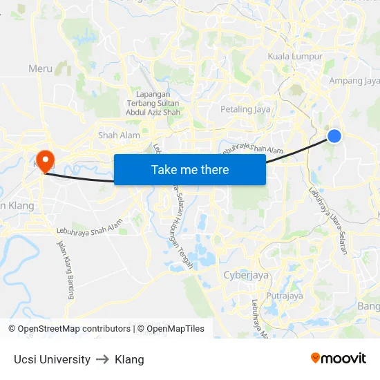 Ucsi University to Klang map