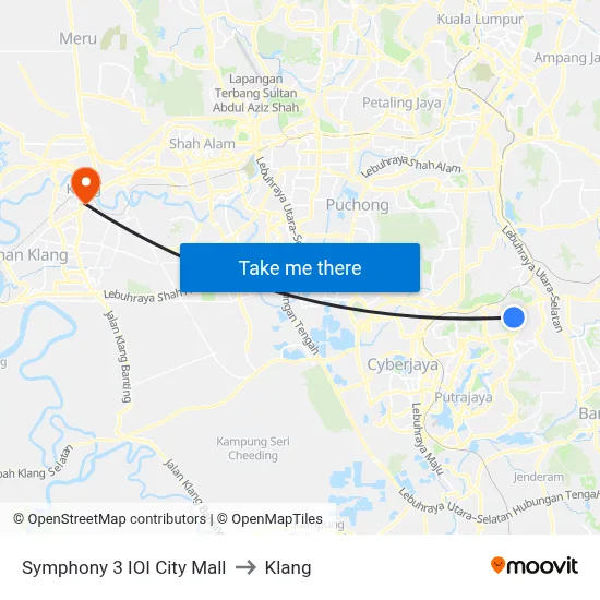 Symphony 3 IOI City Mall to Klang map