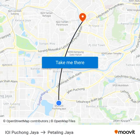 IOI Puchong Jaya to Petaling Jaya map