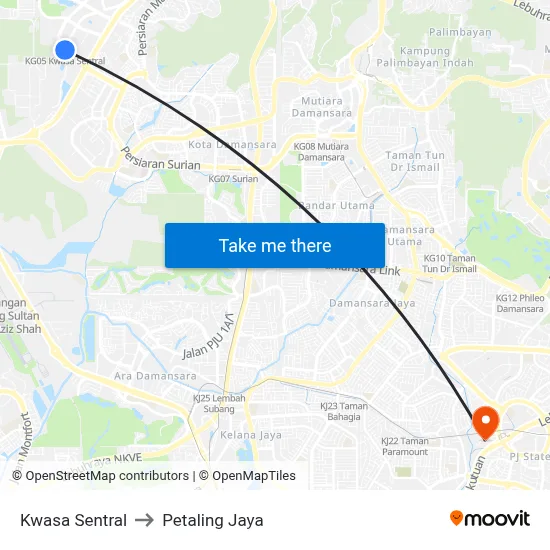 Kwasa Sentral to Petaling Jaya map